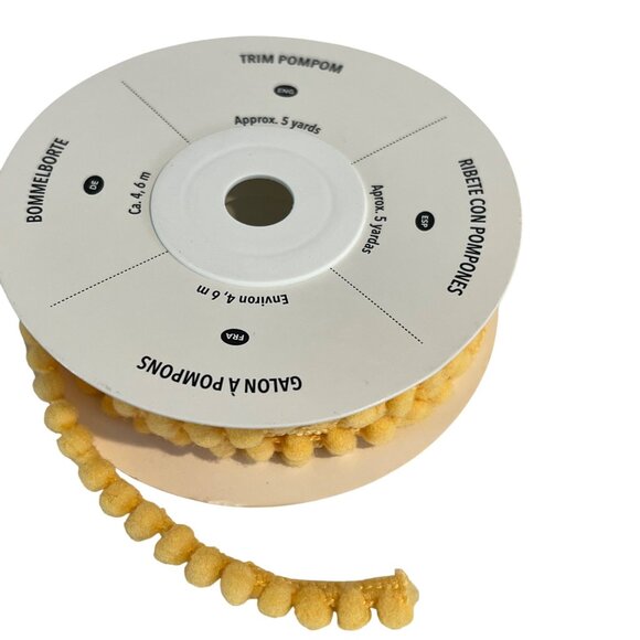 Pom-Pom Trim & Floral Ribbon Spools Set 4.6-15 Yards Yellow & Pink Pom-Poms Mult - Picture 5 of 7